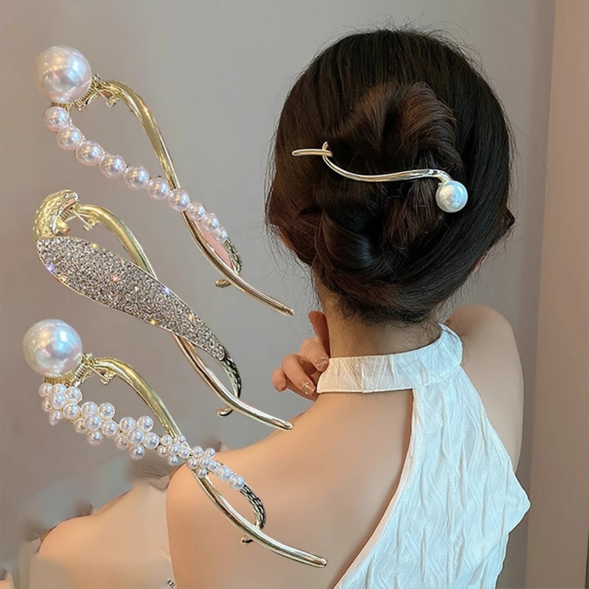 The Korean Lifestyle - Elegante glitter parel haarclip voor vrouwen
